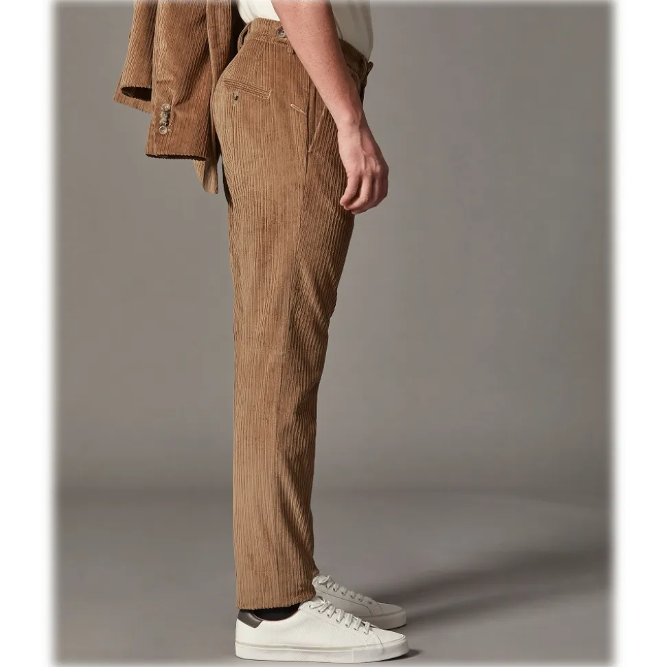 Cruna - Raval Trousers in Corduroy - 611 - Cognac - Handmade in Italy - Luxury High Quality Pants - Avvenice