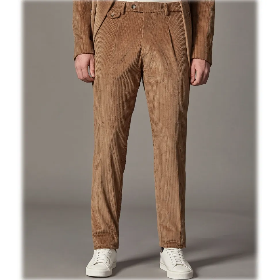 Cruna - Raval Trousers in Corduroy - 611 - Cognac - Handmade in Italy - Luxury High Quality Pants - Avvenice