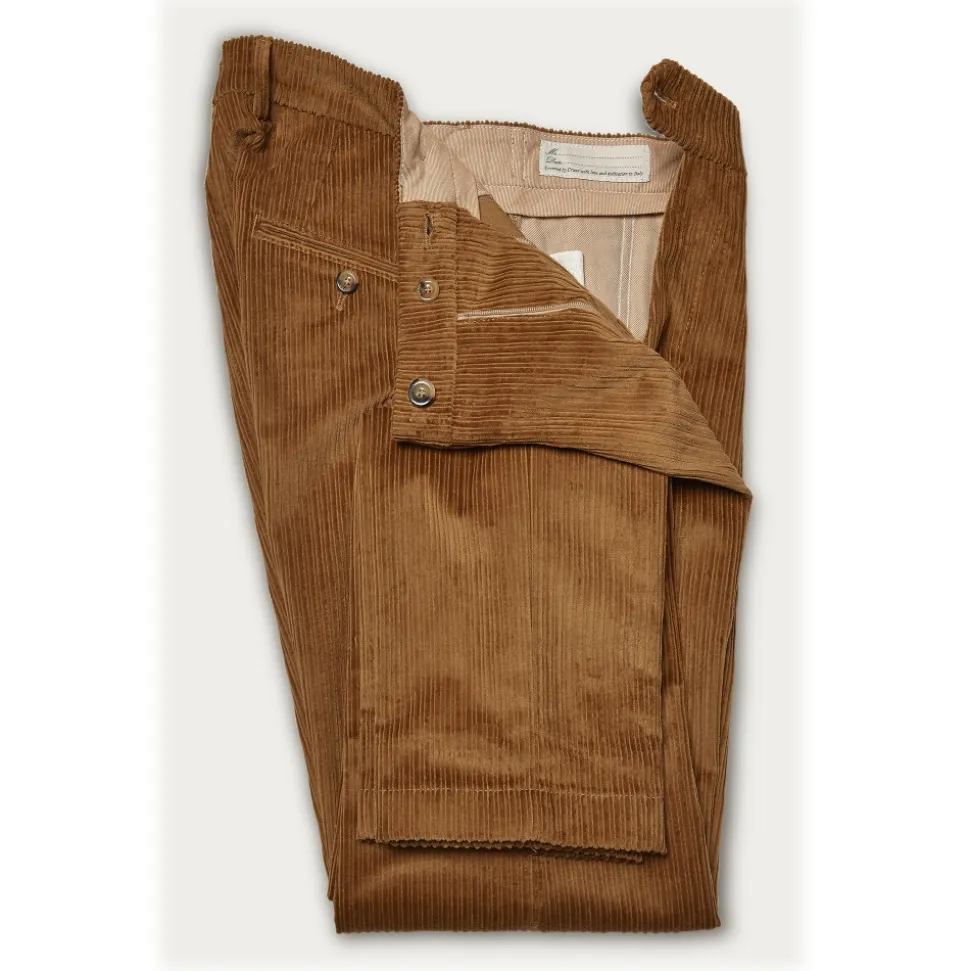 Cruna - Raval Trousers in Corduroy - 611 - Cognac - Handmade in Italy - Luxury High Quality Pants - Avvenice