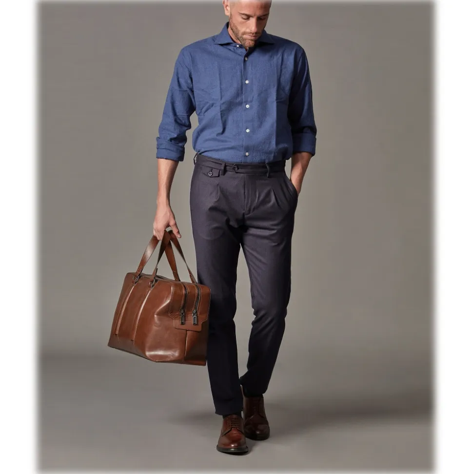 Cruna - Raval Trousers in Wool Flannel - 628 - Night Blue - Handmade in Italy - Luxury High Quality Pants - Avvenice