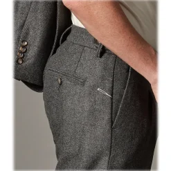 Cruna - Raval Trousers in Herringbone Wool - 478 - Grey - Handmade in Italy - Luxury High Quality Pants - Avvenice