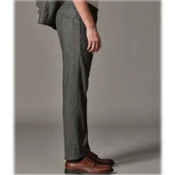 Cruna - Raval Trousers in Herringbone Wool - 478 - Grey - Handmade in Italy - Luxury High Quality Pants - Avvenice