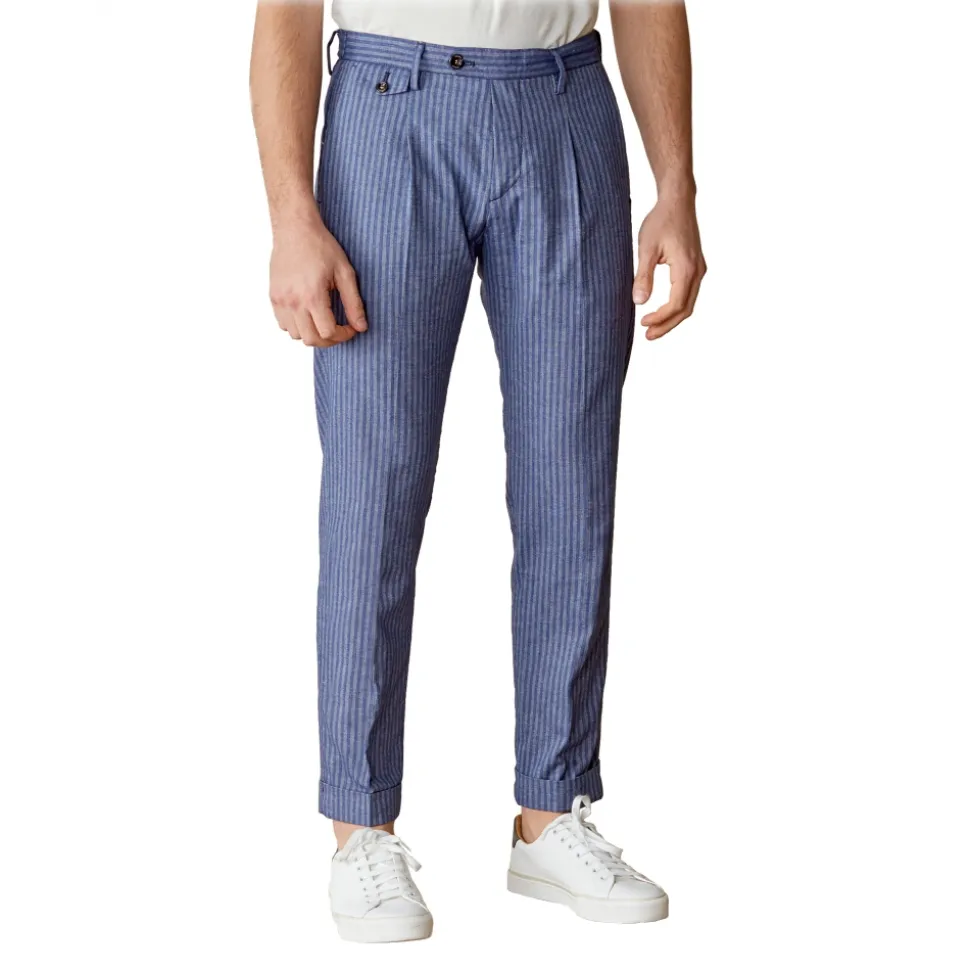 Cruna - Raval Trousers in Linen and Cotton - 547 - Navy - Handmade in Italy - Luxury High Quality Pants - Avvenice