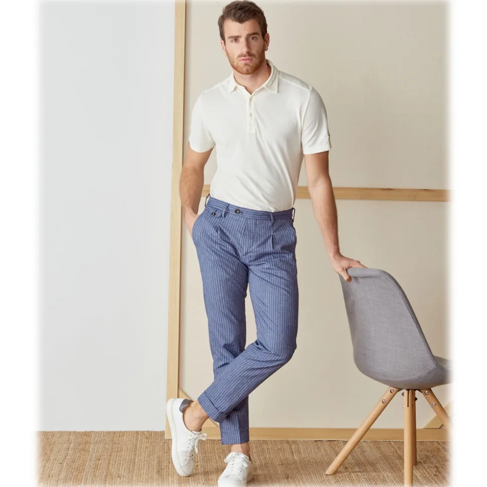 Cruna - Raval Trousers in Linen and Cotton - 547 - Navy - Handmade in Italy - Luxury High Quality Pants - Avvenice