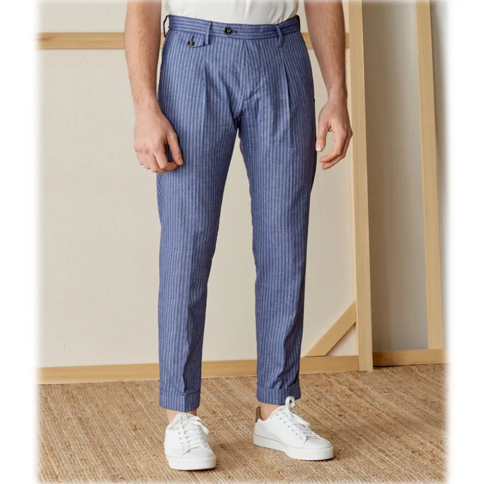 Cruna - Raval Trousers in Linen and Cotton - 547 - Navy - Handmade in Italy - Luxury High Quality Pants - Avvenice