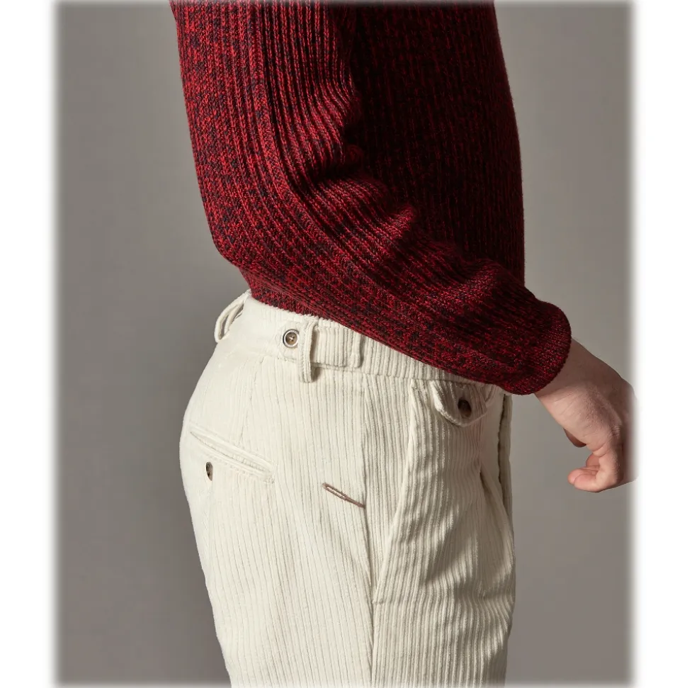 Cruna - Raval Trousers in Corduroy - 611 - Butter - Handmade in Italy - Luxury High Quality Pants - Avvenice