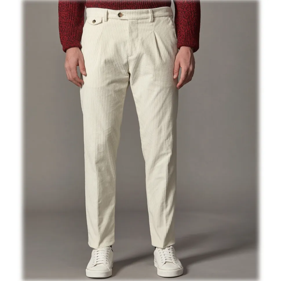 Cruna - Raval Trousers in Corduroy - 611 - Butter - Handmade in Italy - Luxury High Quality Pants - Avvenice