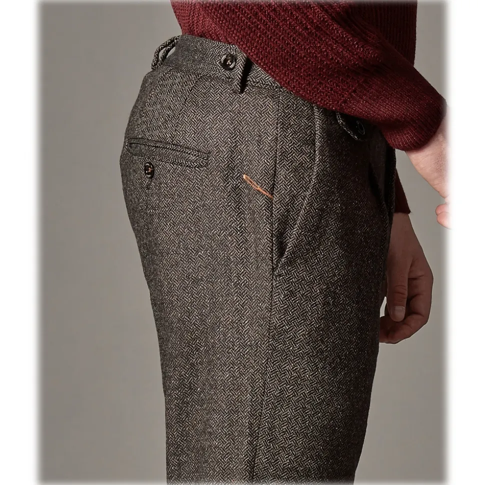 Cruna - Raval Trousers in Naps Wool - 635 - Coffee Brown - Handmade in Italy - Luxury High Quality Pants - Avvenice
