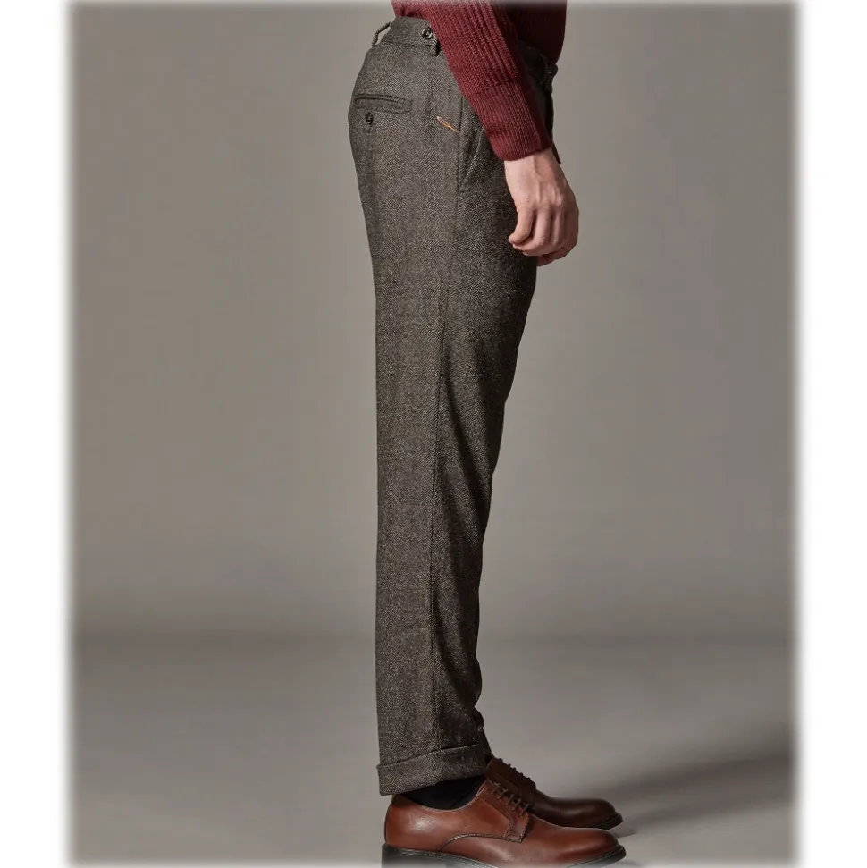 Cruna - Raval Trousers in Naps Wool - 635 - Coffee Brown - Handmade in Italy - Luxury High Quality Pants - Avvenice