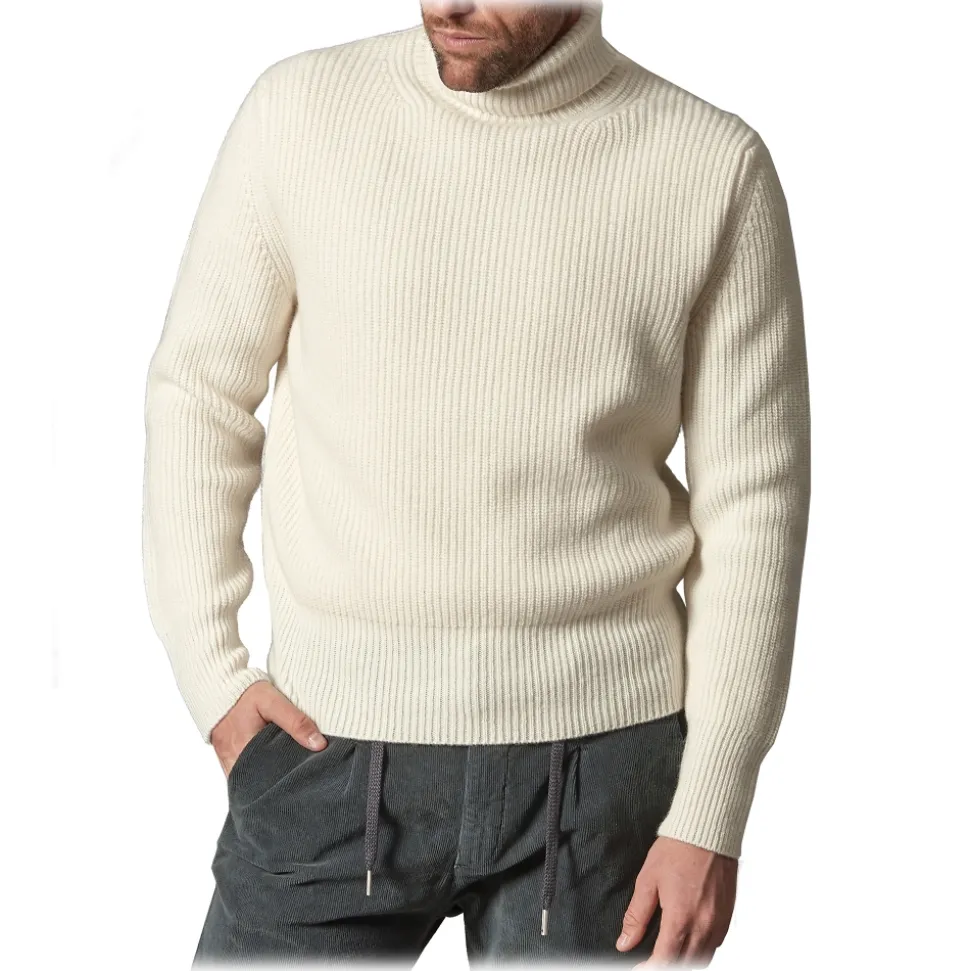 Cruna - Rollneck Sweater in Wool - 657 - Butter White - Handmade in Italy - Luxury High Quality Sweater - Avvenice