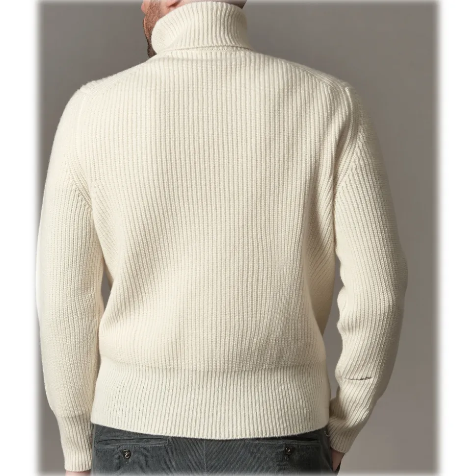 Cruna - Rollneck Sweater in Wool - 657 - Butter White - Handmade in Italy - Luxury High Quality Sweater - Avvenice