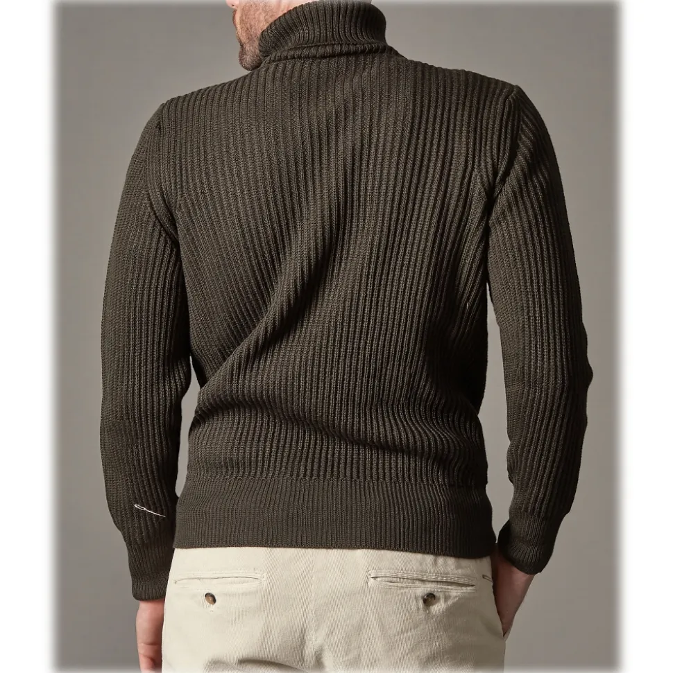 Cruna - Rollneck Sweater in Wool - 657 - Forest Green - Handmade in Italy - Luxury High Quality Sweater - Avvenice