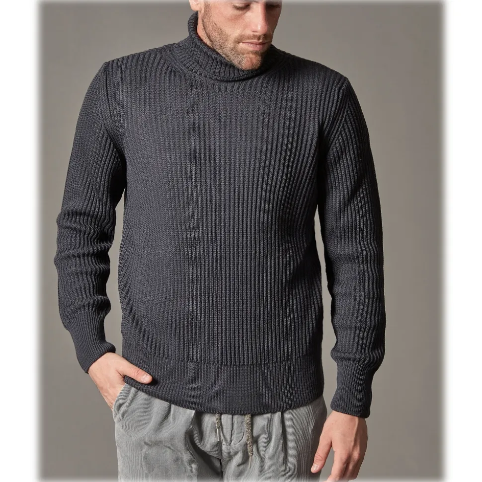 Cruna - Rollneck Sweater in Wool - 657 - Ardesia - Handmade in Italy - Luxury High Quality Sweater - Avvenice