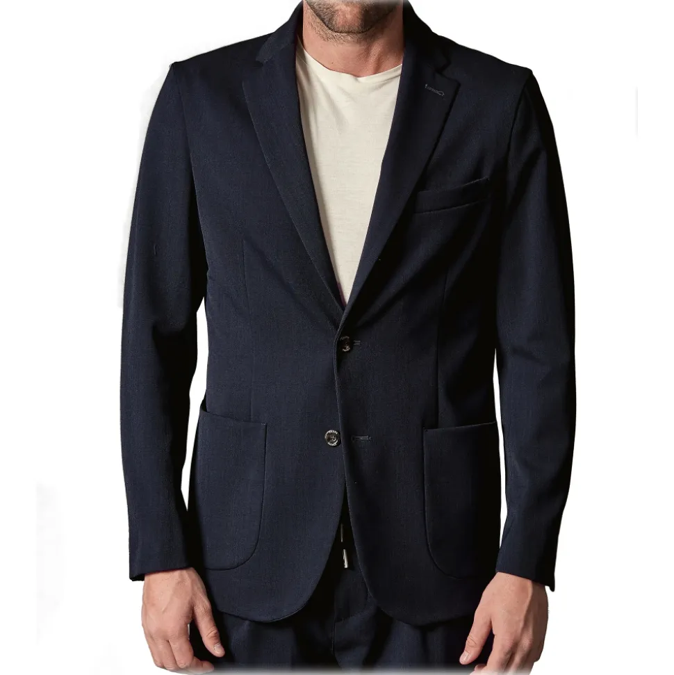 Cruna - Technical Wool Chelsea Jacket - 648 - Night Blue - Handmade in Italy - Luxury High Quality Jacket - Avvenice