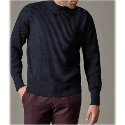 Cruna - Volcano Sweater in Wool - 498 - Navy Blue - Handmade in Italy - Luxury High Quality Sweater - Avvenice