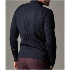 Cruna - Volcano Sweater in Wool - 498 - Navy Blue - Handmade in Italy - Luxury High Quality Sweater - Avvenice