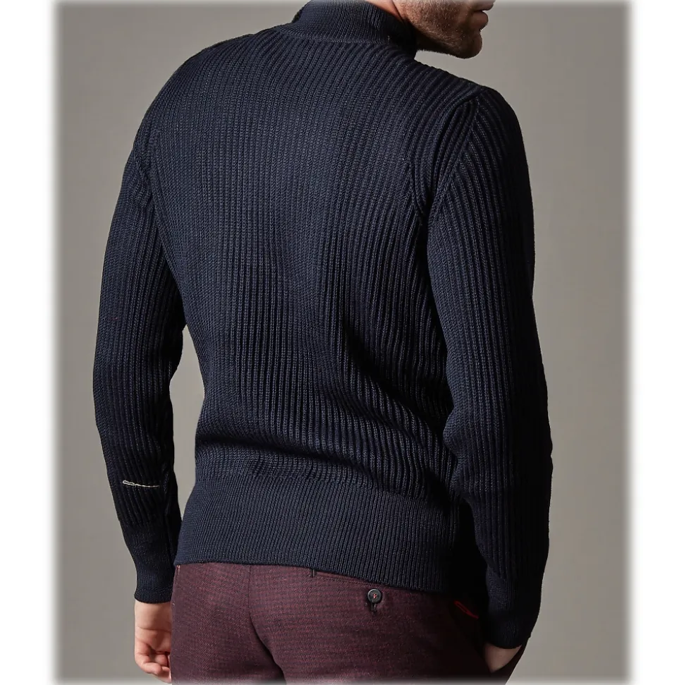 Cruna - Volcano Sweater in Wool - 498 - Navy Blue - Handmade in Italy - Luxury High Quality Sweater - Avvenice