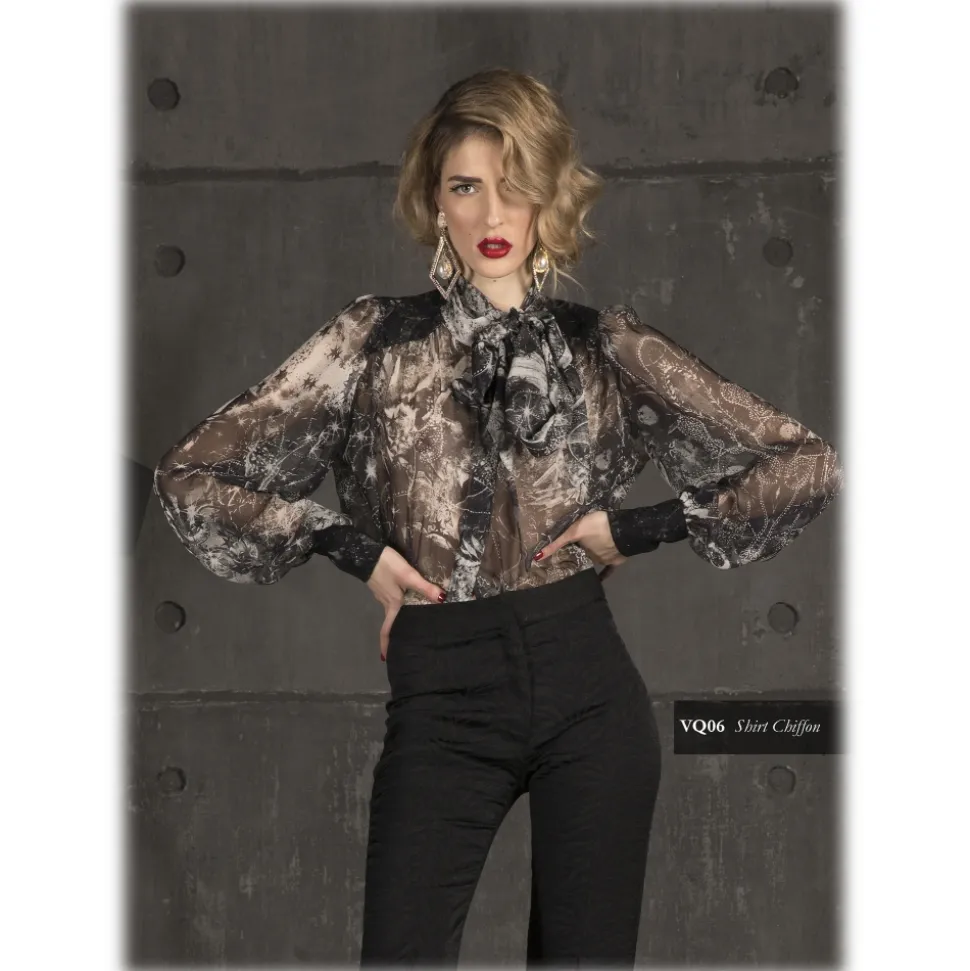 Danilo Forestieri - Long Sleeve Shirt in Printed Silk Georgette - Haute Couture Made in Italy - Luxury Exclusive Collection - Avvenice