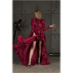 Danilo Forestieri - Maxi Asymmetrical Dress with Ruffles and Ruches - Haute Couture Made in Italy - Luxury Exclusive Collection - Avvenice