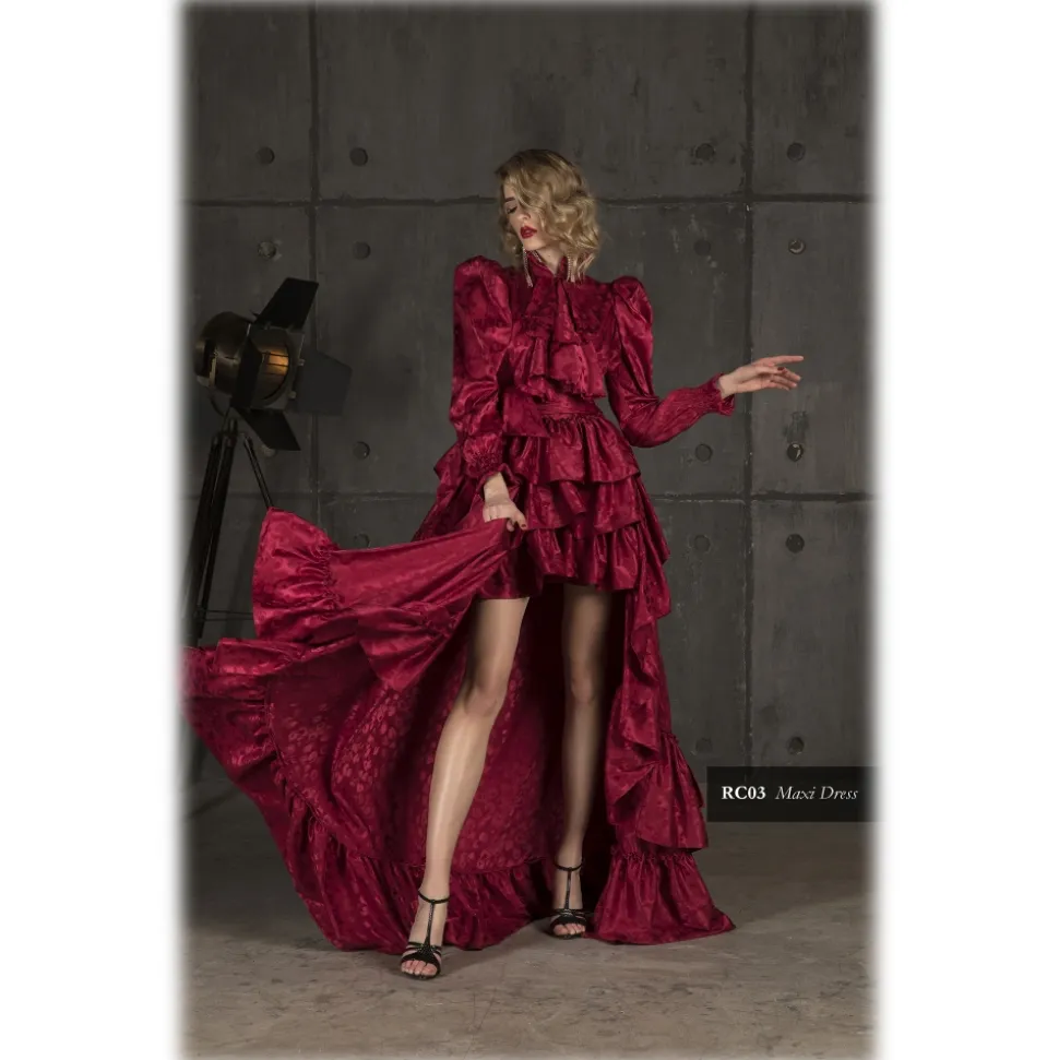 Danilo Forestieri - Maxi Asymmetrical Dress with Ruffles and Ruches - Haute Couture Made in Italy - Luxury Exclusive Collection - Avvenice