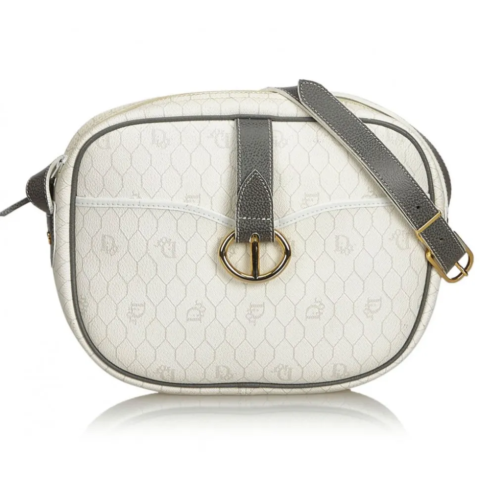 Dior Vintage - Honeycomb Coated Canvas Crossbody Bag - White Ivory Grey - Leather and Canvas Handbag - Luxury High Quality - Avvenice