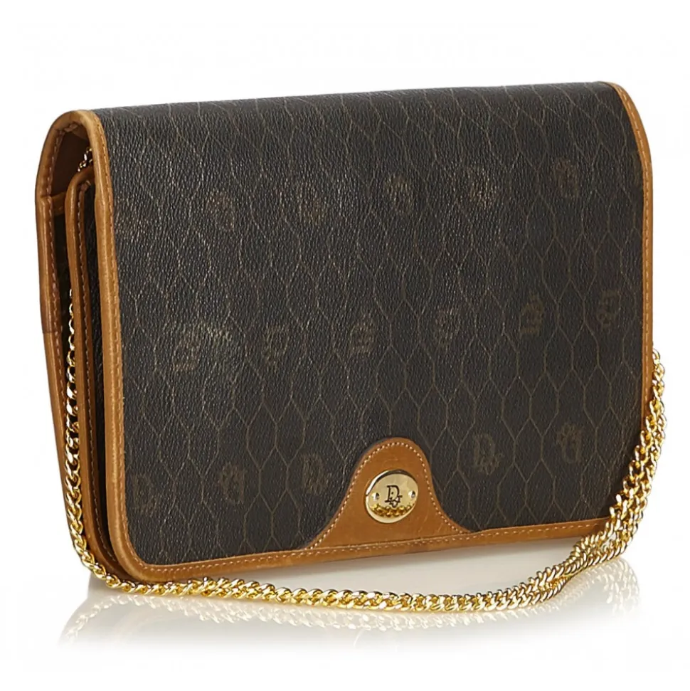 Dior Vintage - Honeycomb Coated Canvas Chain Shoulder Bag - Black - Leather Handbag - Luxury High Quality - Avvenice