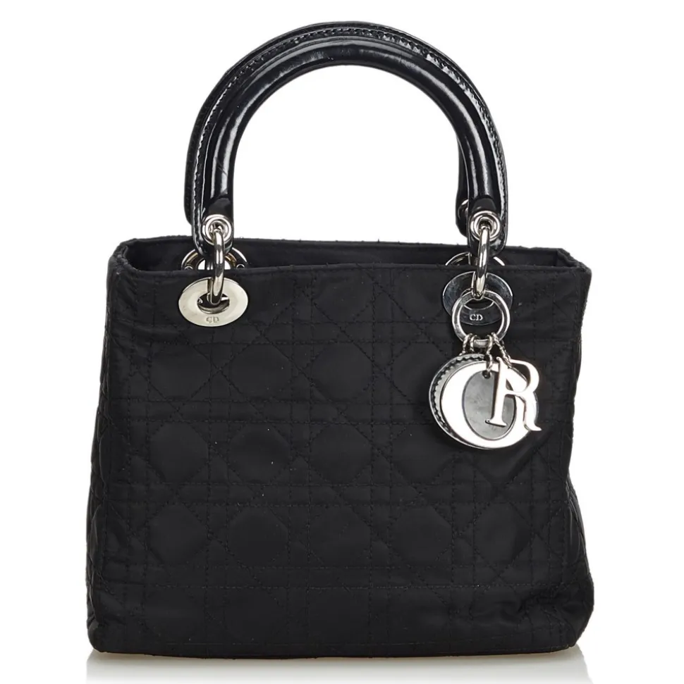 Dior Vintage - Lady Dior Nylon Cannage Handbag Bag - Black - Leather and Canvas Handbag - Luxury High Quality - Avvenice