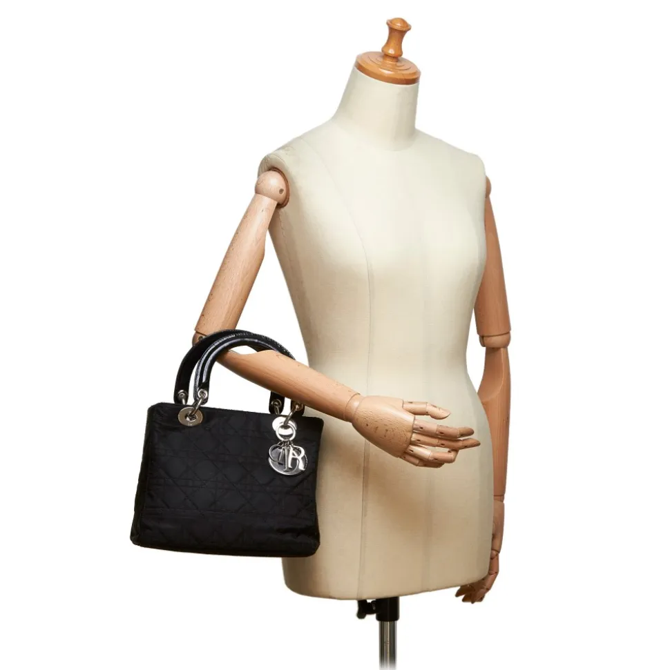 Dior Vintage - Lady Dior Nylon Cannage Handbag Bag - Black - Leather and Canvas Handbag - Luxury High Quality - Avvenice