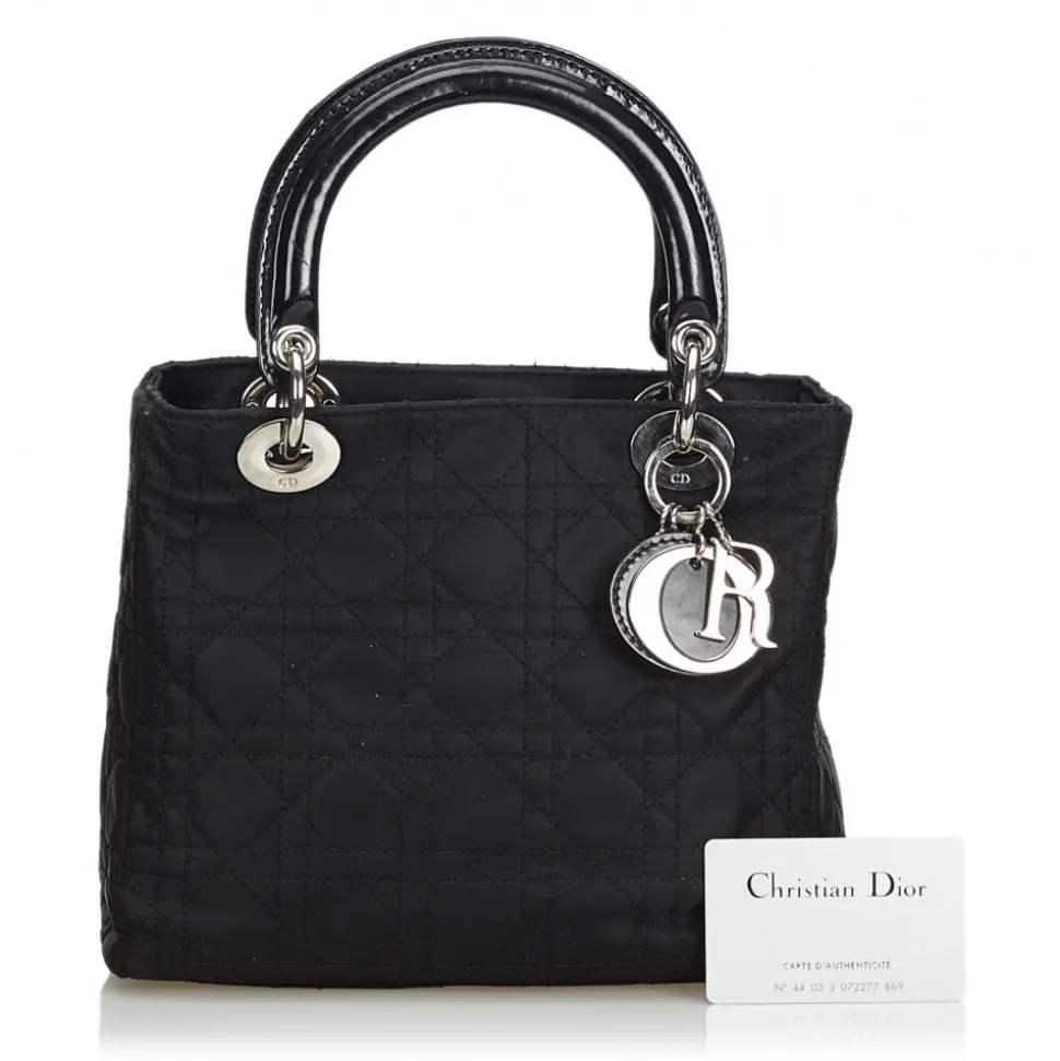 Dior Vintage - Lady Dior Nylon Cannage Handbag Bag - Black - Leather and Canvas Handbag - Luxury High Quality - Avvenice