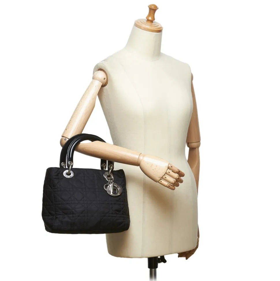 Dior Vintage - Nylon 2 Way Lady Dior Bag - Black - Leather and Canvas Handbag - Luxury High Quality - Avvenice