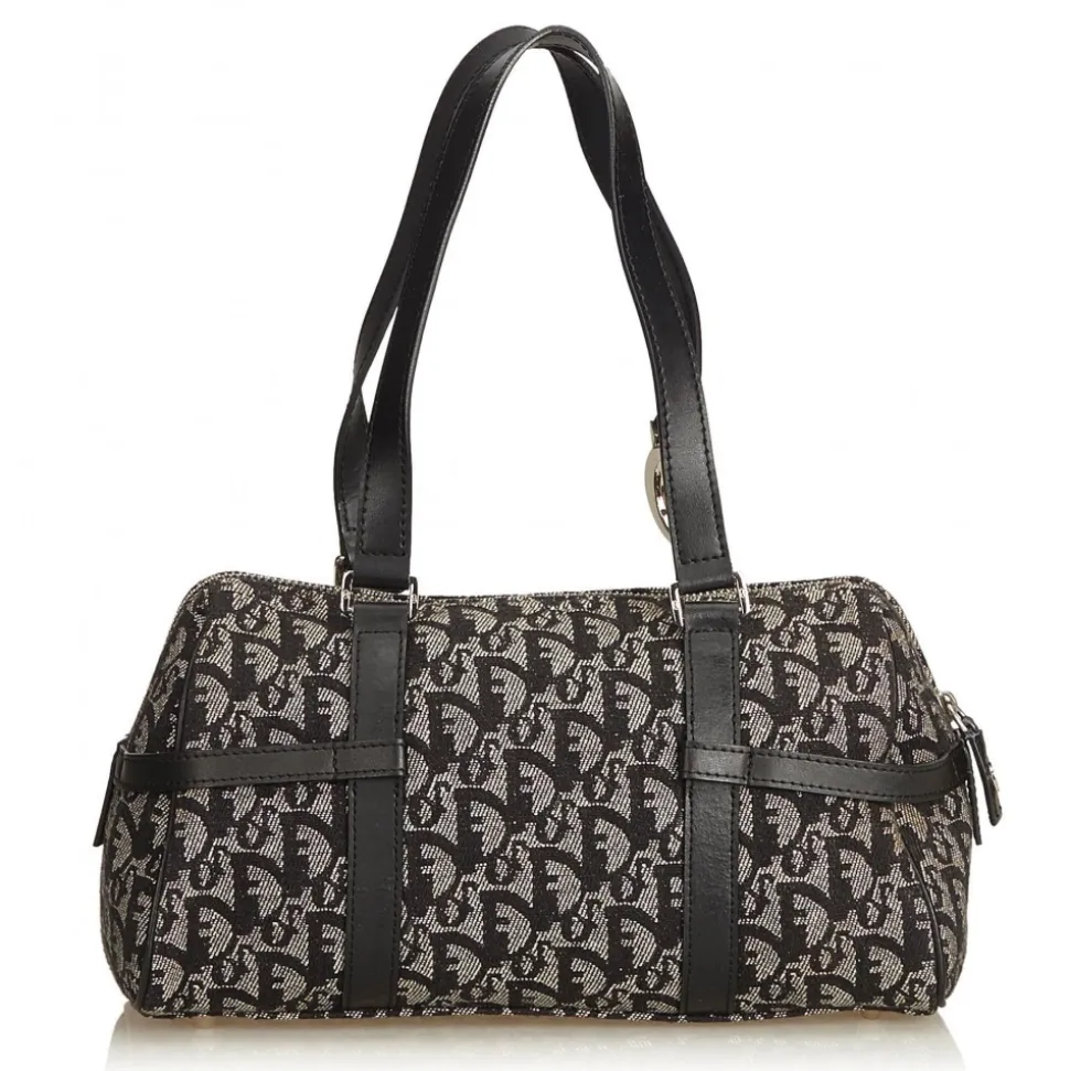 Dior Vintage - Oblique Canvas Boston Bag - Black Grey - Leather and Canvas Handbag - Luxury High Quality - Avvenice