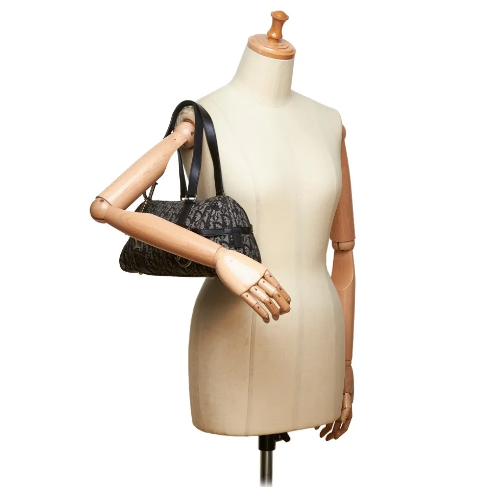 Dior Vintage - Oblique Canvas Boston Bag - Black Grey - Leather and Canvas Handbag - Luxury High Quality - Avvenice