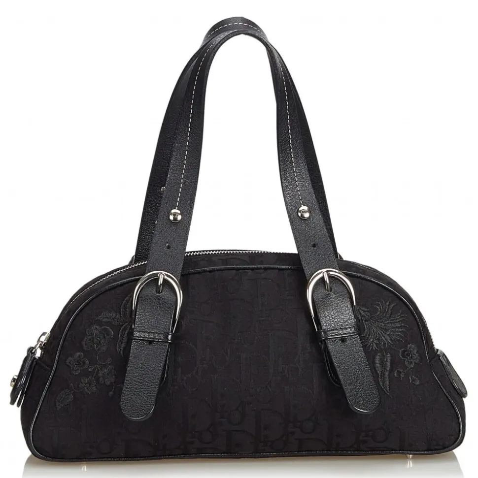 Dior Vintage - Oblique Floral Jacquard Handbag Bag - Black - Leather and Canvas Handbag - Luxury High Quality - Avvenice