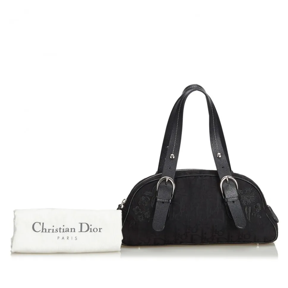 Dior Vintage - Oblique Floral Jacquard Handbag Bag - Black - Leather and Canvas Handbag - Luxury High Quality - Avvenice
