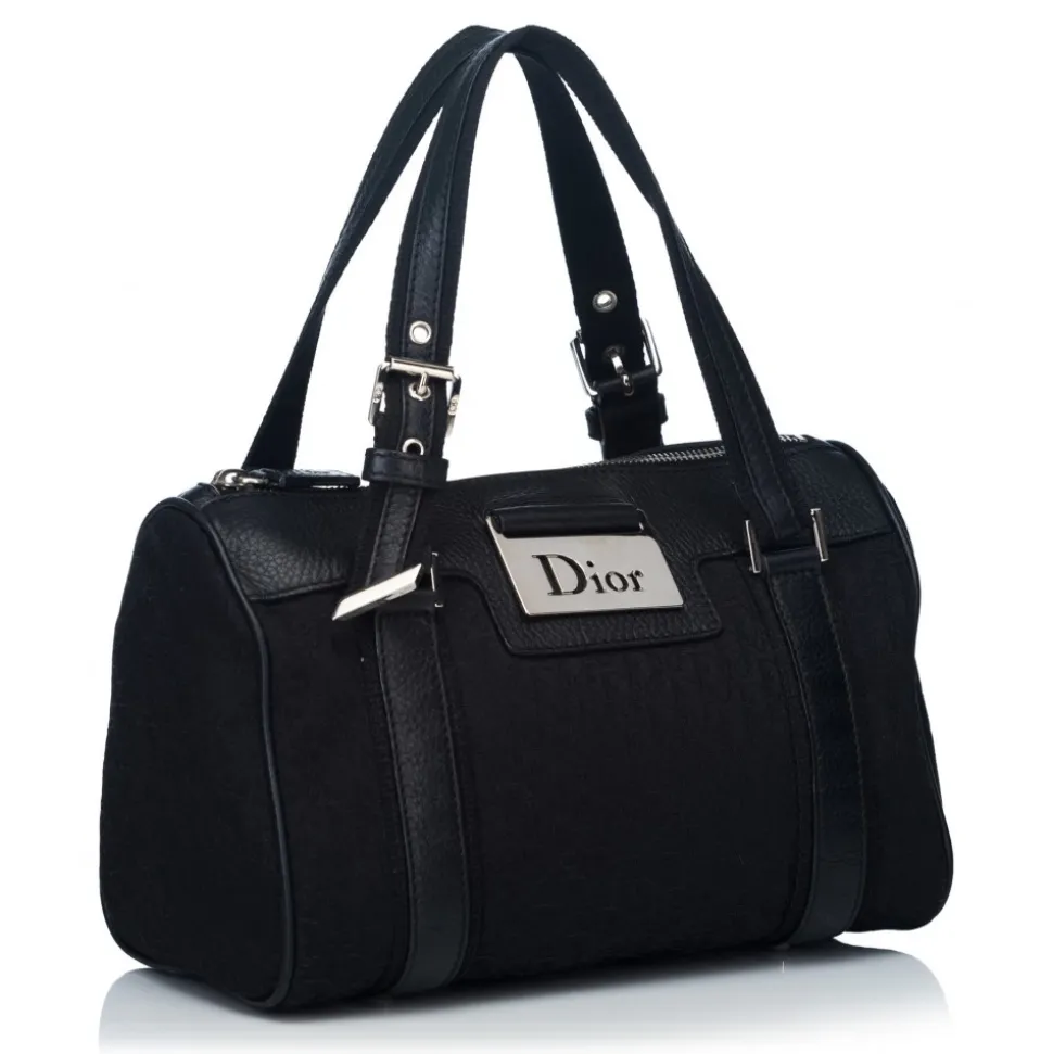 Dior Vintage - Oblique Jacquard Boston Bag - Black - Leather and Canvas Handbag - Luxury High Quality - Avvenice