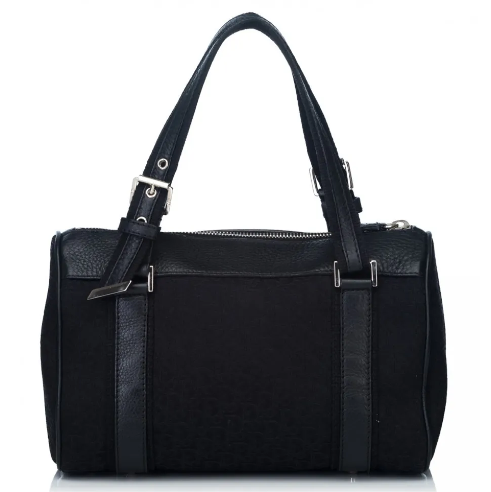 Dior Vintage - Oblique Jacquard Boston Bag - Black - Leather and Canvas Handbag - Luxury High Quality - Avvenice