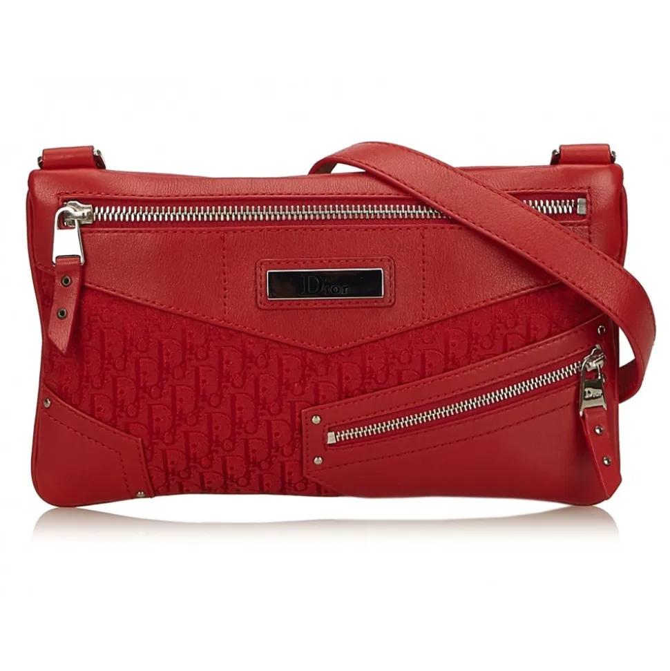 Dior Vintage - Oblique Jacquard Shoulder Bag - Red - Leather and Canvas Handbag - Luxury High Quality - Avvenice