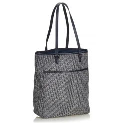 Dior Vintage - Oblique Jacquard Tote Bag - Blue Navy - Leather and Canvas Handbag - Luxury High Quality - Avvenice