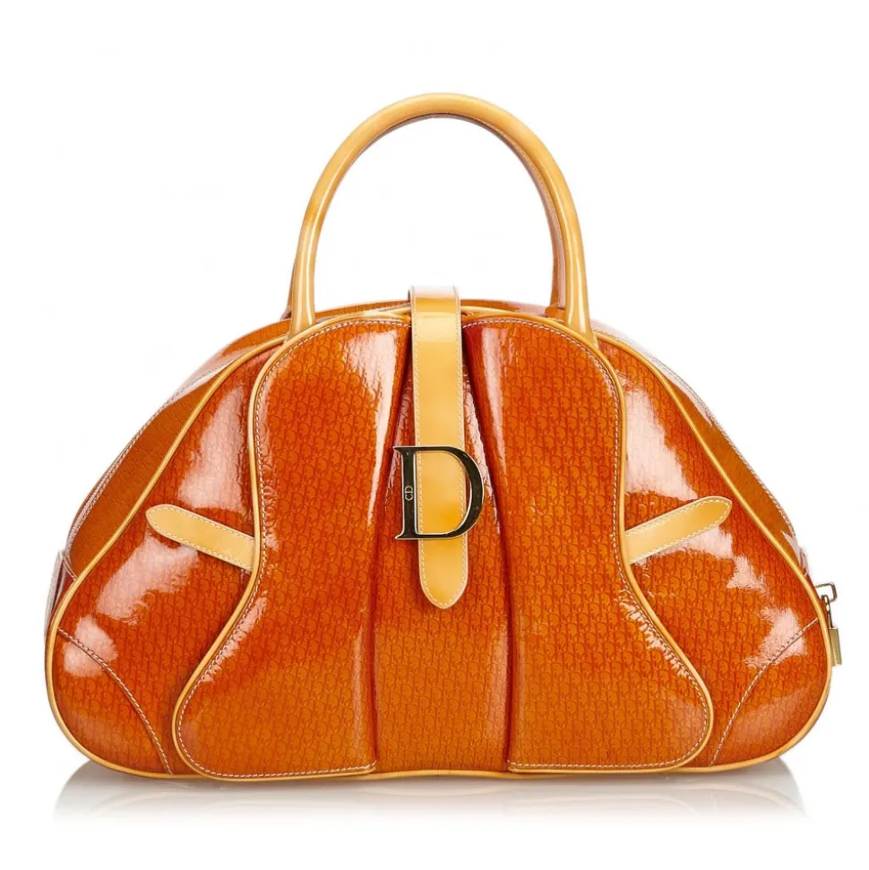 Dior Vintage - Patent Leather Saddle Dome Handbag Bag - Orange - Leather Handbag - Luxury High Quality - Avvenice