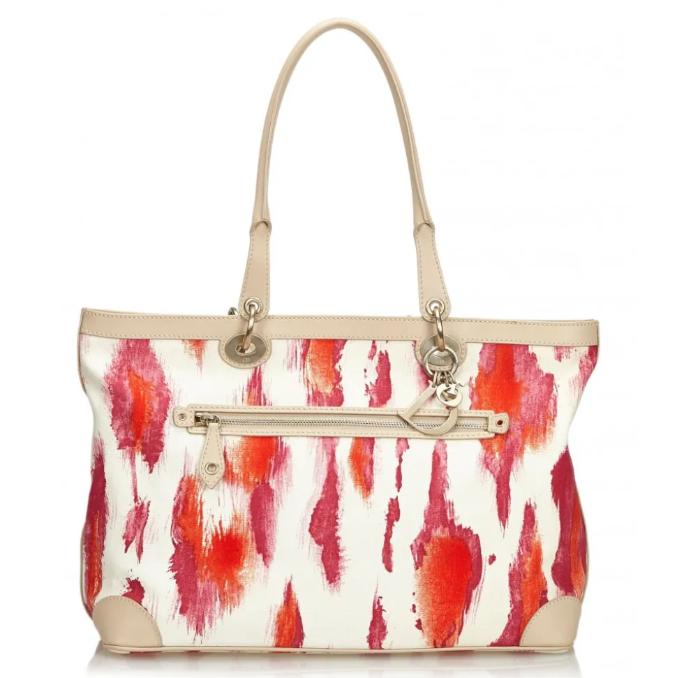 Dior Vintage - Printed Canvas Shoulder Bag - Pink White Ivory - Leather and Canvas Handbag - Luxury High Quality - Avvenice