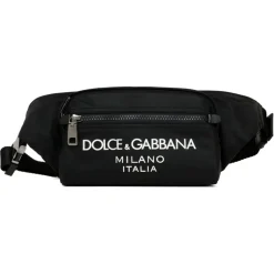 Dolce & Gabbana - Black Leather Trim Embossed Logo Belt Bag - Dolce & Gabbana Exclusive Luxury Collection - Avvenice