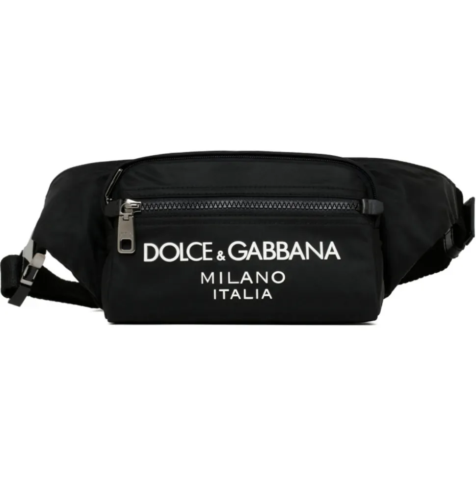 Dolce & Gabbana - Black Leather Trim Embossed Logo Belt Bag - Dolce & Gabbana Exclusive Luxury Collection - Avvenice