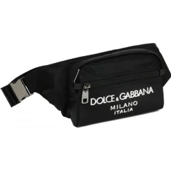 Dolce & Gabbana - Black Leather Trim Embossed Logo Belt Bag - Dolce & Gabbana Exclusive Luxury Collection - Avvenice