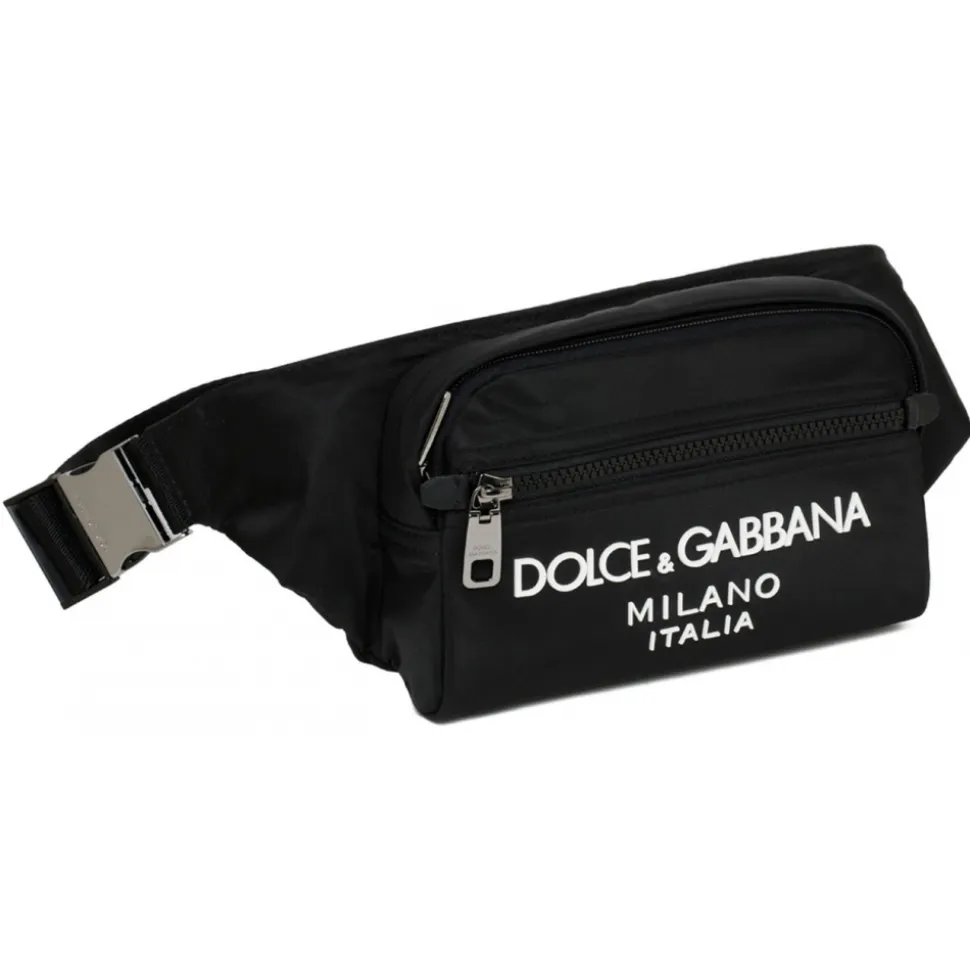 Dolce & Gabbana - Black Leather Trim Embossed Logo Belt Bag - Dolce & Gabbana Exclusive Luxury Collection - Avvenice