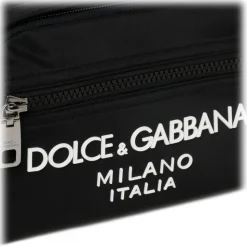 Dolce & Gabbana - Black Leather Trim Embossed Logo Belt Bag - Dolce & Gabbana Exclusive Luxury Collection - Avvenice