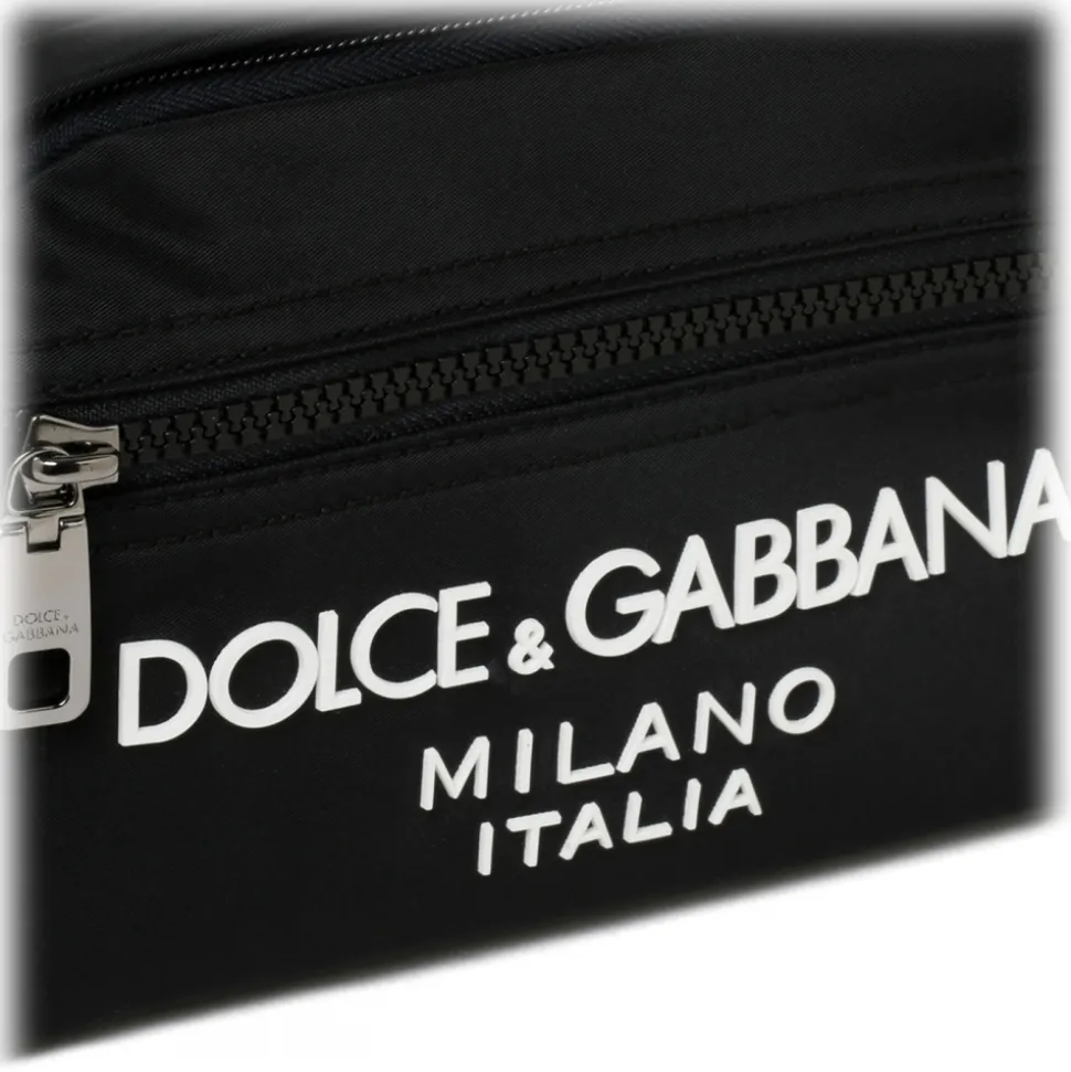 Dolce & Gabbana - Black Leather Trim Embossed Logo Belt Bag - Dolce & Gabbana Exclusive Luxury Collection - Avvenice