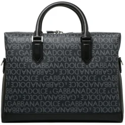 Dolce & Gabbana - Black and Grey Calf Leather Logo Print Brief Case - Dolce & Gabbana Exclusive Luxury Collection - Avvenice