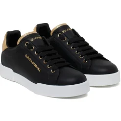 Dolce & Gabbana - Black and Gold Portofino Sneakers - Dolce & Gabbana Exclusive Luxury Collection - Avvenice
