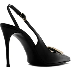 Dolce & Gabbana - Black Calf Leather Logo Plaque Slingback Pumps - Dolce & Gabbana Exclusive Luxury Collection - Avvenice