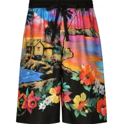 Dolce & Gabbana - Black and Multicolour Silk Graphic Print Shorts - Dolce & Gabbana Exclusive Luxury Collection - Avvenice